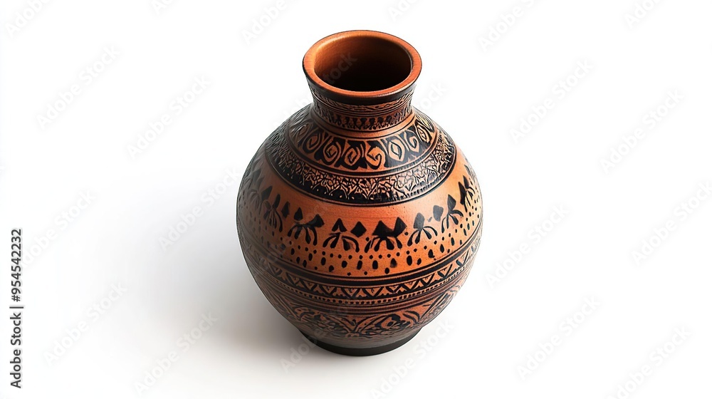 A decorative ceramic vase featuring intricate patterns and a warm color palette. A decorative ceramic vase featuring intricate patterns and a warm color palette.