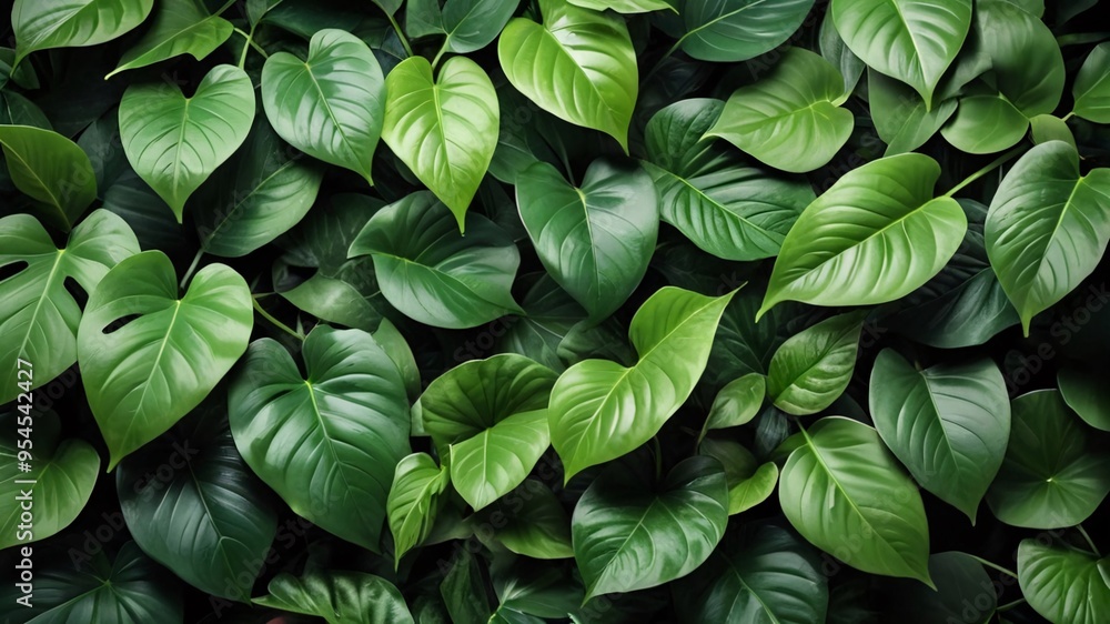 Lush green foliage, textured background of heart-shaped leaves. Lush green foliage, textured background of heart-shaped leaves.