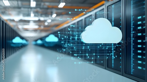 Cloud Computing and Data Flowing to and from Servers Concept