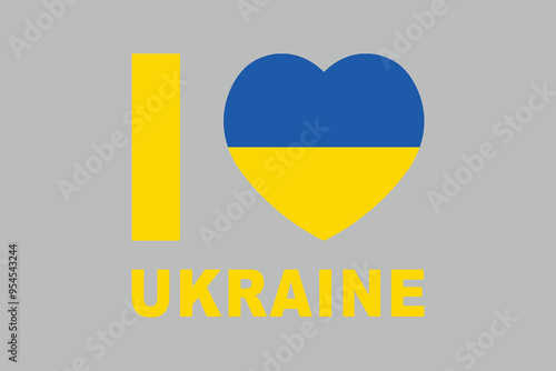 I love Ukraine Word with Ukraine heart shape, Flag of Ukraine, Flag Ukraine vector, Ukrainian flag symbol, The color of the original, Stock vector illustration
