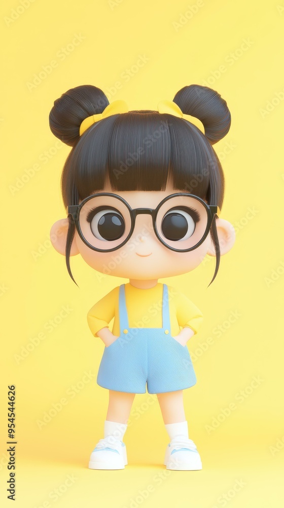 Adorable little girl in JK clothes stands against a solid color background. Stunning 3D design with intricate details. Adorable little girl in JK clothes stands against a solid color background. Stunning 3D design with intricate details.