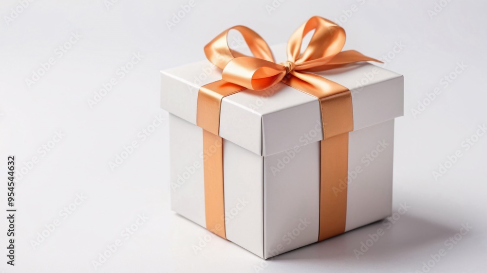 White gift box tied with an orange satin ribbon. White gift box tied with an orange satin ribbon.