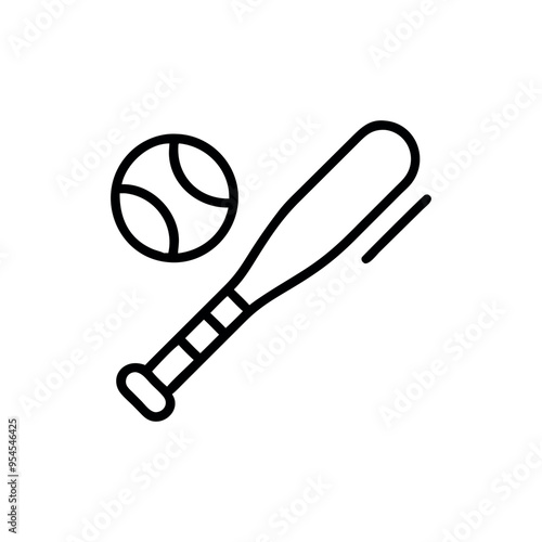 Baseball bat and baseball ball icon in thin line style. American ethnic culture element, traditional symbol. Sport ball outline drawing.