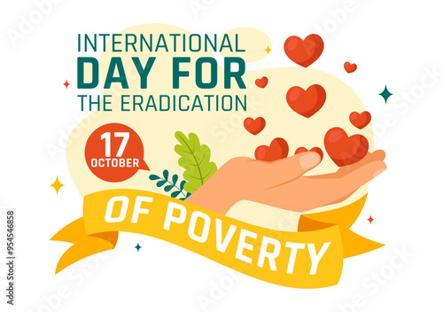 Vector Illustration of the International Day for the Eradication of Poverty, featuring People Living in Poverty and their Communities in Background