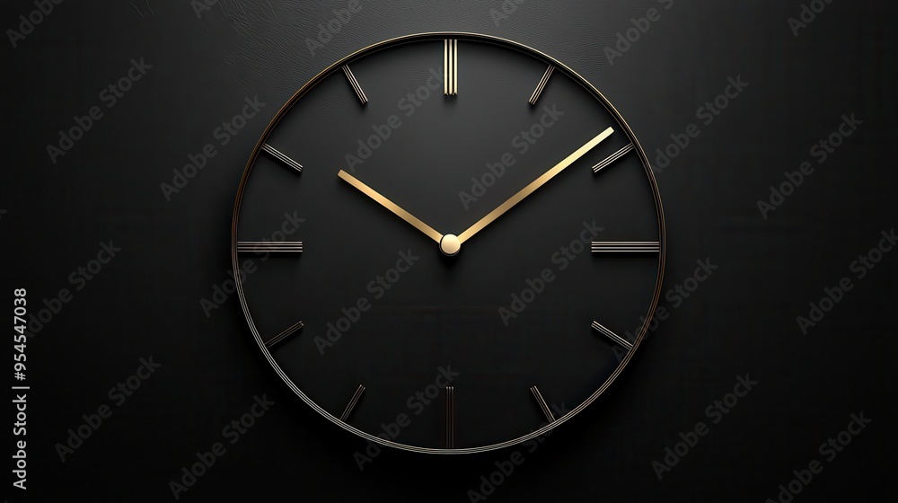 Elegant wall clock featuring a black face and gold accents, perfect for modern interior decor and time management. Elegant wall clock featuring a black face and gold accents, perfect for modern interior decor and time management.