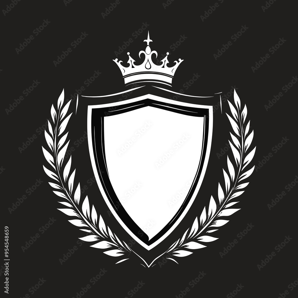 A black and white heraldic shield with a crown and laurel wreath A black and white heraldic shield with a crown and laurel wreath