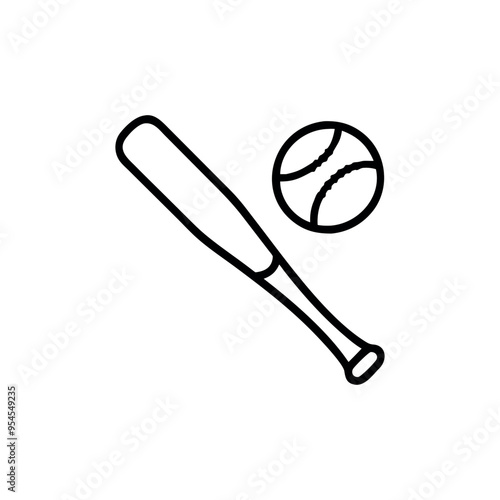 Baseball bat and baseball ball icon in thin line style. American ethnic culture element, traditional symbol. Sport ball outline drawing.