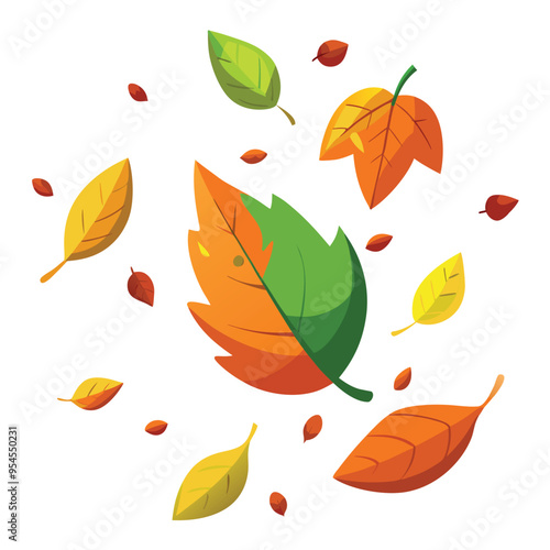 3D Falling Leaves on white Background Render, vector illustration