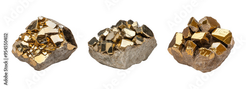 Gold Ore Collection, Three rough gold-bearing rocks, Raw mineral specimens