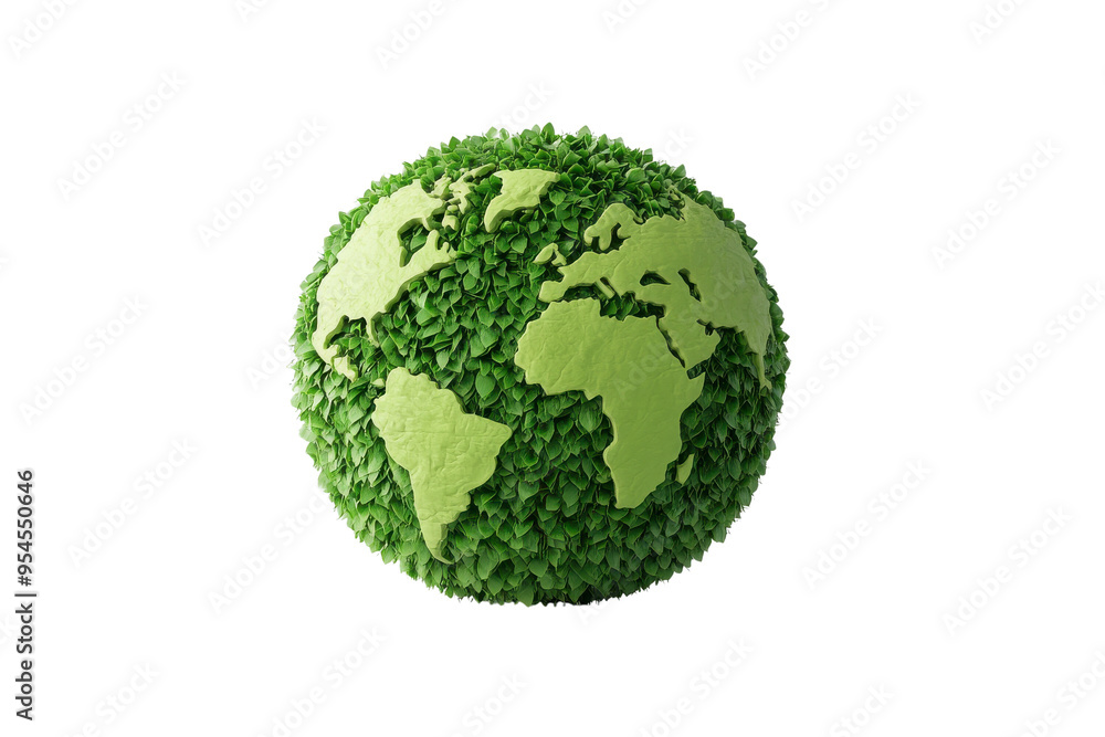 Fototapeta premium Green Planet Concept, Globe covered in green leaves representing Earth, Environmental sustainability