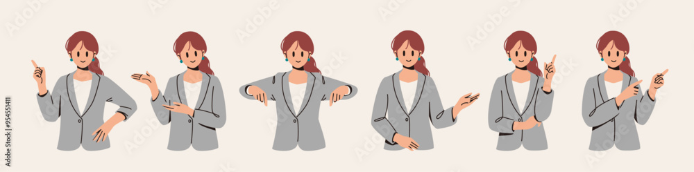 Set of office workers, presentation and pointing pose Set of office workers, presentation and pointing pose