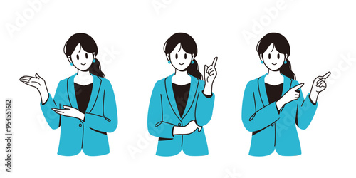 Set of office workers, presentation and pointing pose