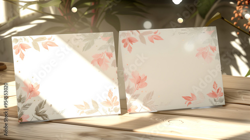 Wallpaper Mural pair of artistic wedding invitation cards mockup, displaying the front and back sides Torontodigital.ca