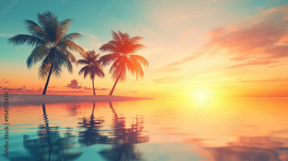 Breathtaking Tropical Beach Sunset with Palm Tree Silhouettes in HD Breathtaking Tropical Beach Sunset with Palm Tree Silhouettes in HD