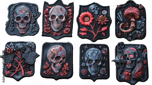GOTH embroidered patch badge set, isolated in PNG format, ideal for alternative fashion and design