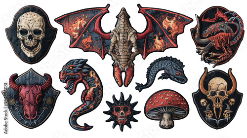 GOTH embroidered patch badge set, isolated in PNG format, ideal for alternative fashion and design