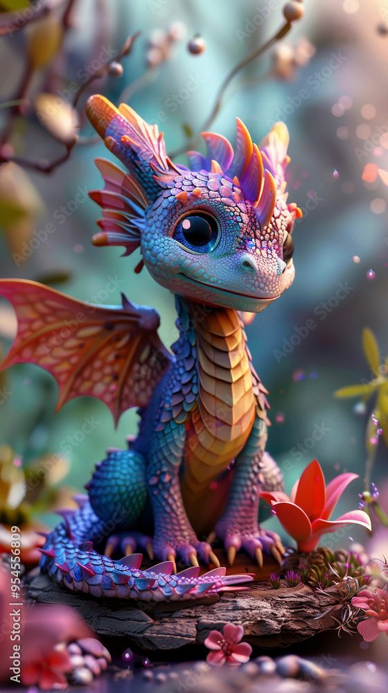 A cute 3D podium resembling a tiny, happy dragon with bright, colorful scales and small wings, set against a whimsical fantasy backdrop. A cute 3D podium resembling a tiny, happy dragon with bright, colorful scales and small wings, set against a whimsical fantasy backdrop.