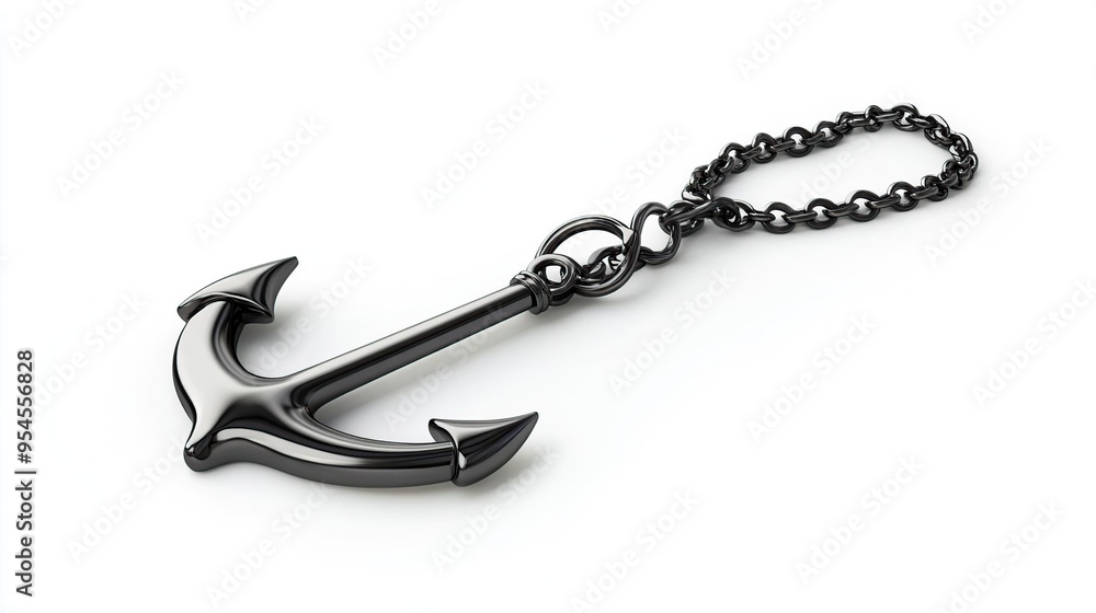 A metallic anchor keychain with a chain, symbolizing strength and stability. A metallic anchor keychain with a chain, symbolizing strength and stability.