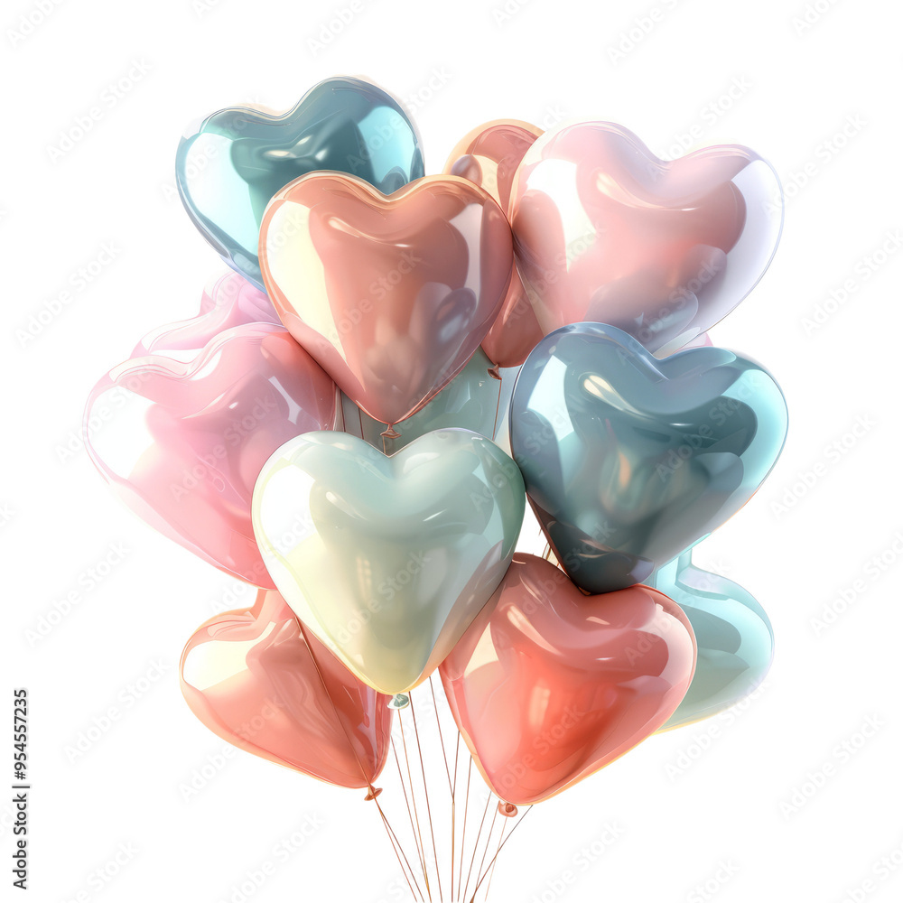 Obraz premium heart-shaped balloons in soft pastel shades, floating gently on a transparent background.