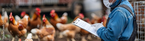 Veterinarian Inspecting Chickens and Documenting Poultry Health on Farm