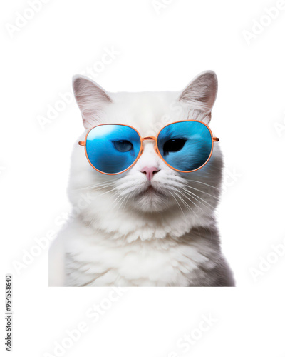 An orange cat in sunglasses with a serious face is suitable for pet-related designs, humor articles, and summer-themed content. Cute and quirky feline image