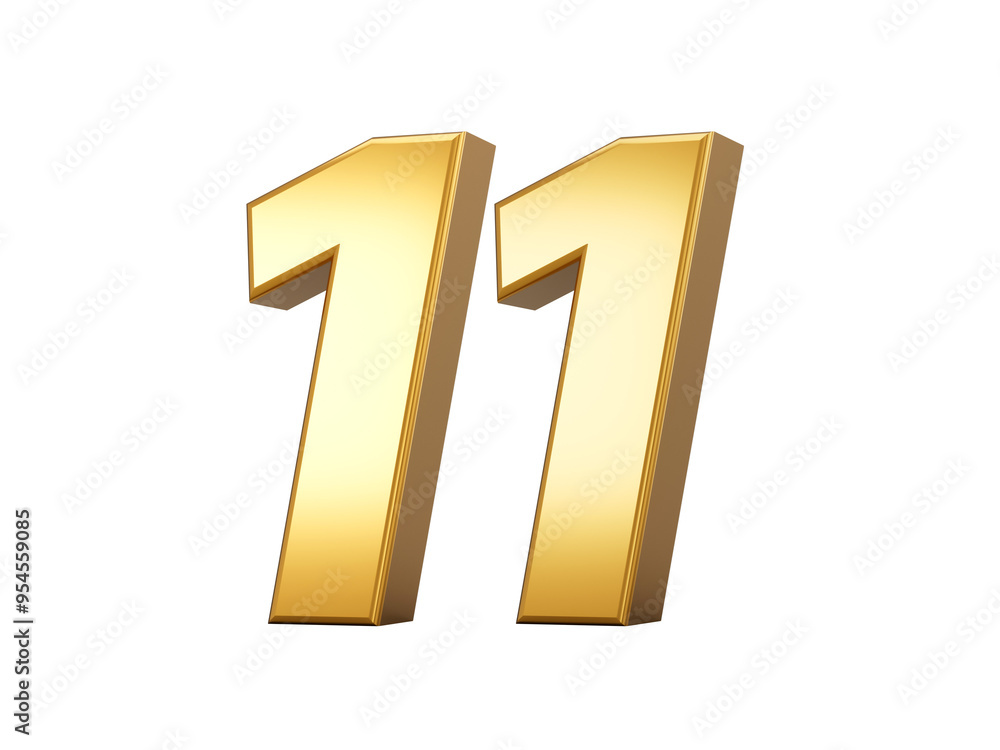 Golden metallic Number 11 Eleven, White background 3d illustration
Golden metallic Number 11 Eleven, White background 3d illustration