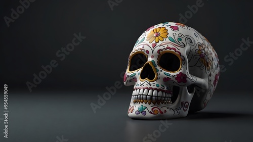 Elegant sugar skull on dark background