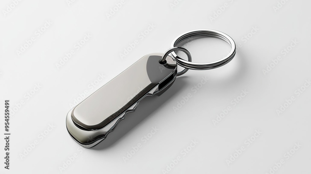 A metallic keychain with a simple design, ideal for holding keys or small items. A metallic keychain with a simple design, ideal for holding keys or small items.