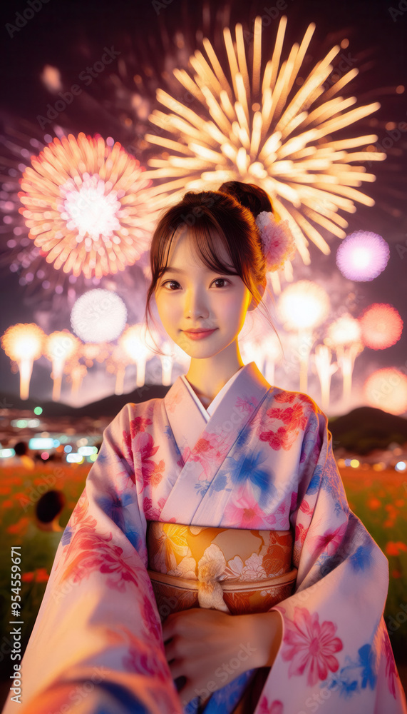Fototapeta premium 花火大会の浴衣の女性
