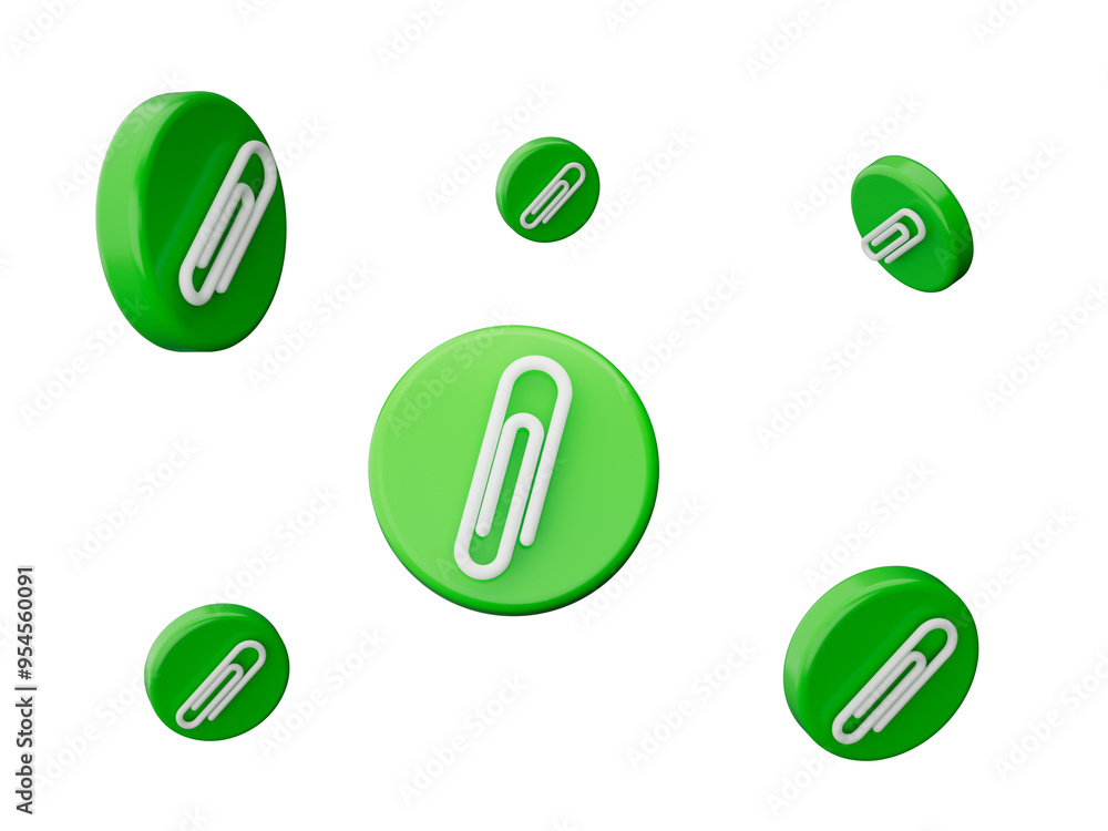 Attachment icon. Paper clip symbol. icon on white background. Green round press button 3d illustration
Attachment icon. Paper clip symbol. icon on white background. Green round press button 3d illustration