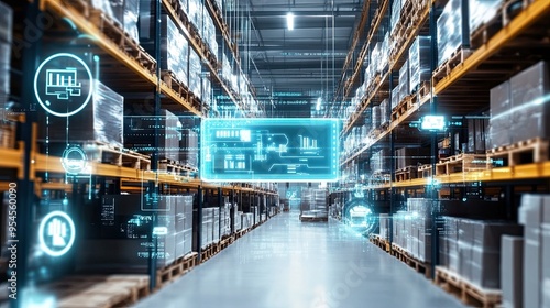 Interior of a Modern Warehouse With Automated Technology, Showcasing the Digitalization of Industry 4.0 and the Future of Smart Logistics photo