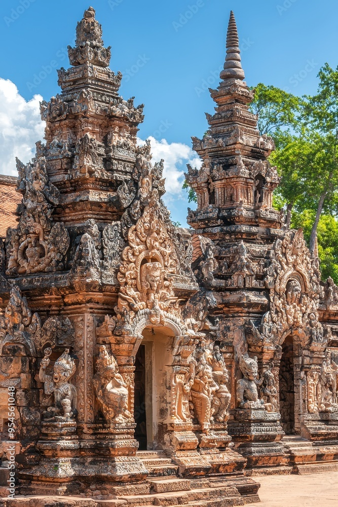 Naklejka premium Ancient Stone Temple Entrance with Intricate Carvings