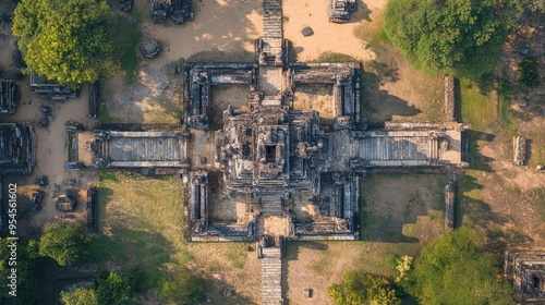 Bird's-eye view of the ancient ruins and stone carvings of the Abhayagiri Monastery in Anuradhapura photo