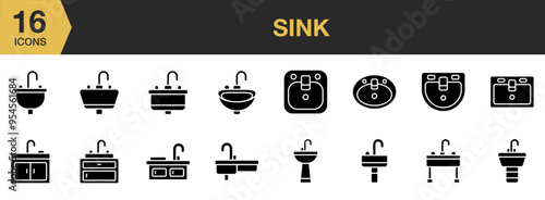Sink solid icon set. Includes sink icons and More. Solid icons vector collection.