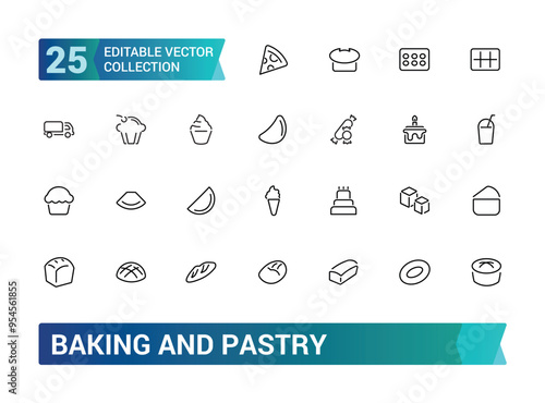 Baking and pastry editable stroke outline icons set. Isolated line vector illustration. Pixel perfect. Editable stroke icons.