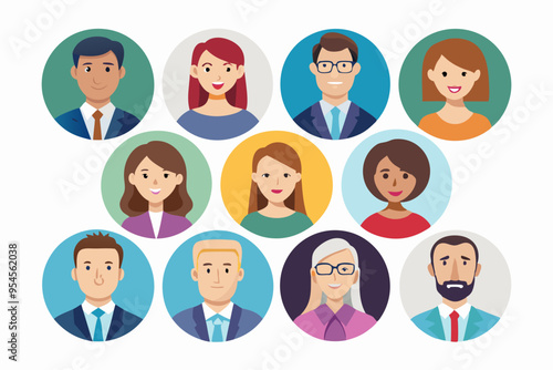 Business man and women avatar icon set. Male and female head profile sign vector