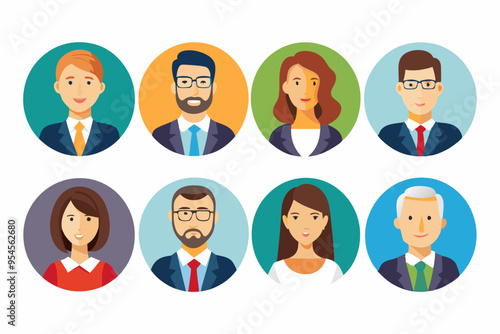 Business man and women avatar icon set. Male and female head profile sign vector