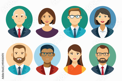 Business man and women avatar icon set. Male and female head profile sign vector