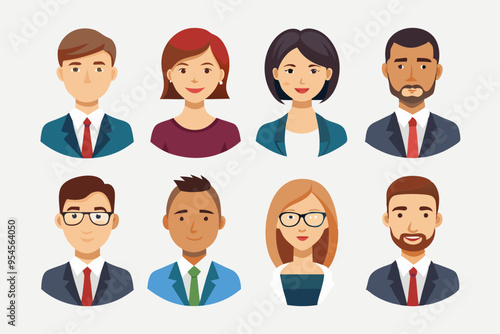 Business man and women avatar icon set. Male and female head profile sign vector