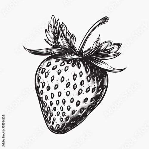 Detailed black and white strawberry