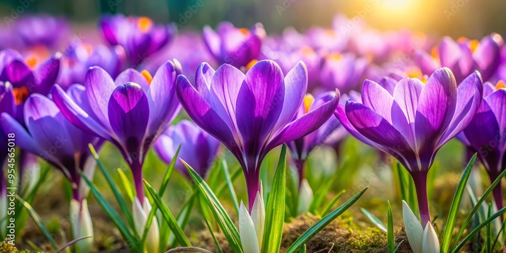 A sea of purple flowers, rich in color and lush in quantity, transform a spring meadow into a A sea of purple flowers, rich in color and lush in quantity, transform a spring meadow into a