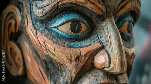 Intricate Carving: A Close-Up of a Native American Wooden Mask