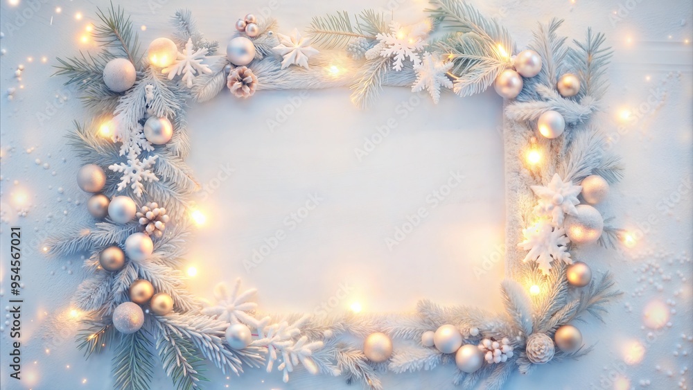 Festive Christmas frame of evergreen tree branches with silver and gold twinkling lights.Wreath on snowy background. Magical winter scene for holiday cards,invitations and social media posts. Festive Christmas frame of evergreen tree branches with silver and gold twinkling lights.Wreath on snowy background. Magical winter scene for holiday cards,invitations and social media posts.
