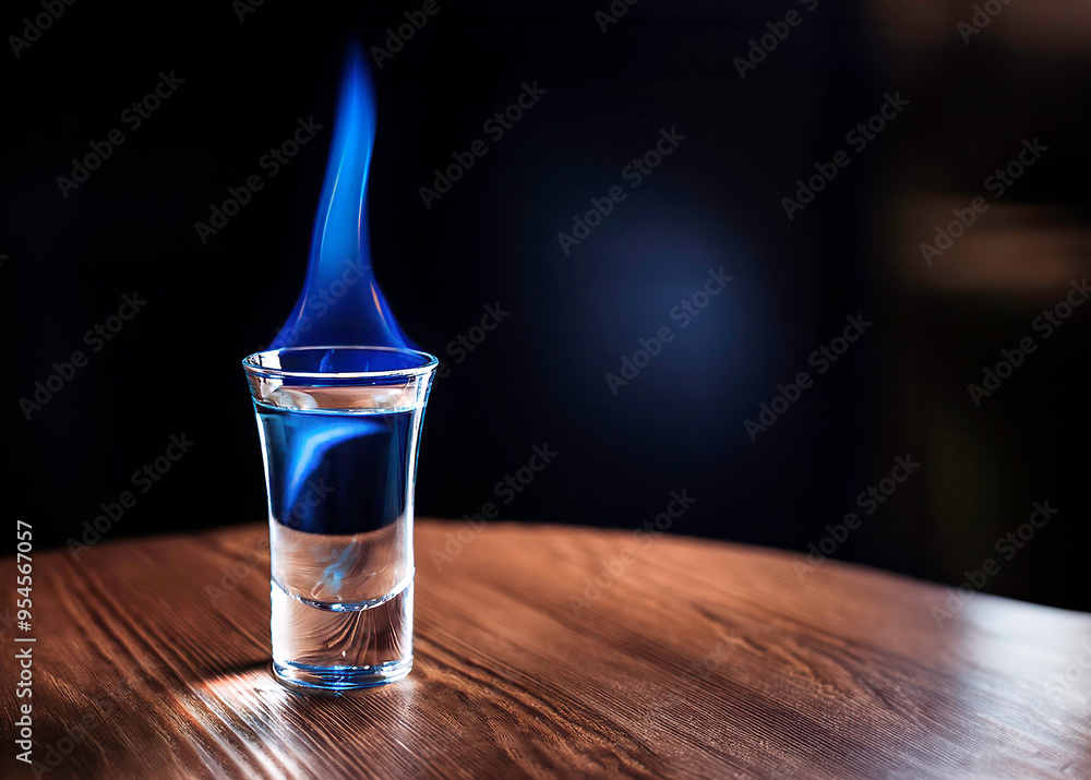 Brennendes Getränk im Schnapsglas auf einem Tisch