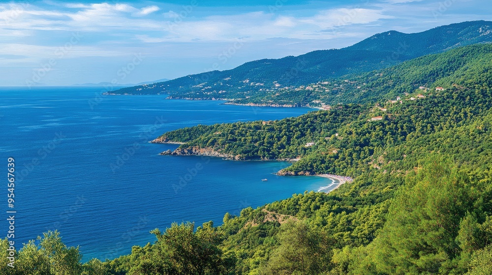 Panoramic view of the Pelion Peninsula, with its verdant forests and secluded beaches along the Aegean coast