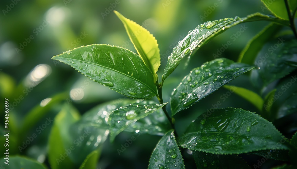Visualize a closeup of tea leaves with rich detail, emphasizing their intricate veins, texture, and natural beauty Visualize a closeup of tea leaves with rich detail, emphasizing their intricate veins, texture, and natural beauty