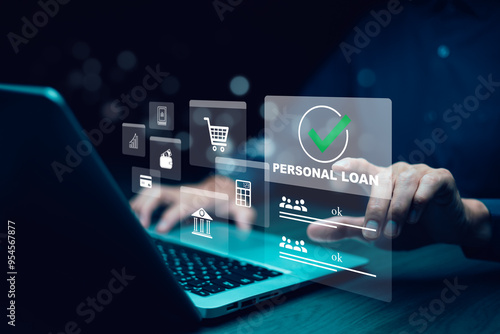 Personal loan icons on a virtual screen of the future and see the inscription concept of business, Internet and the network and working on a virtual screen,Technology, Personal expenses concept.