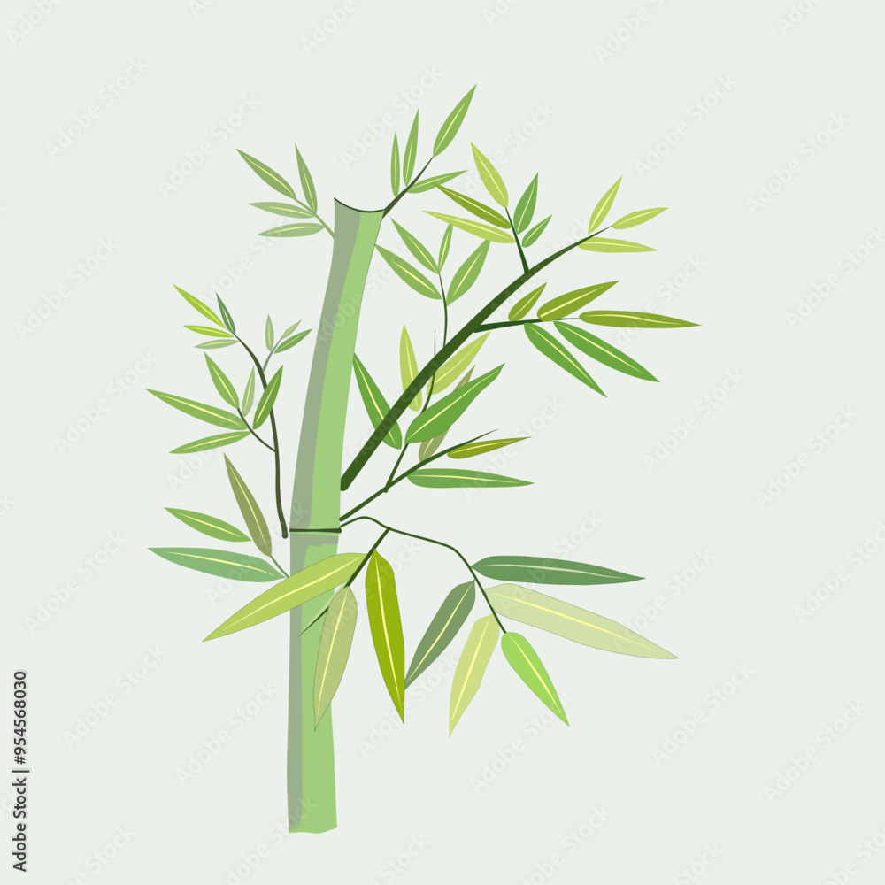 Fototapeta premium Bamboo leaves of light green and dark green on a grey background.