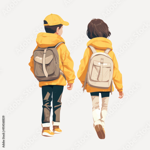 Children walking with backpacks