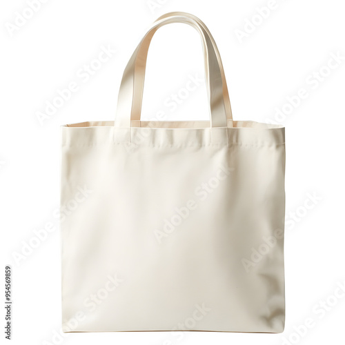 Minimalist canvas tote bag in beige color shown against a clean white backdrop, representing eco-friendly and practical reusable shopping solution  – Generative AI
